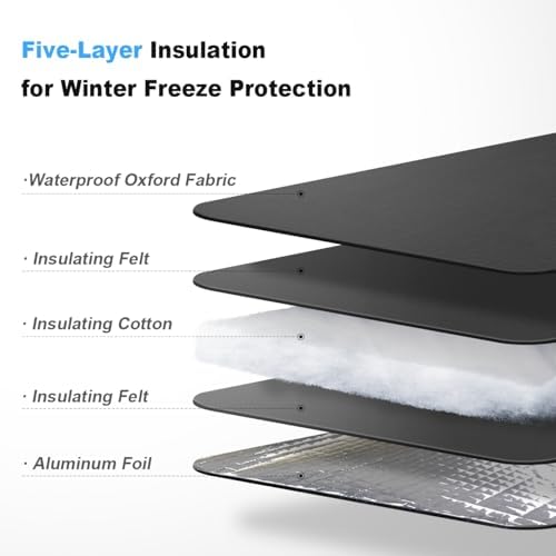 Outdoor Pipe Insulation Cover, Waterproof Backflow Preventer Cover for Winter Freeze Protection, Heavy-Duty 5-Layer Fabric Insulated Wrap for Sprinklers and Valves 30W x 24H inches -Black - Image 3