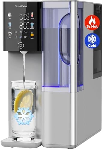 C5 Countertop Reverse Osmosis Water Filter, Hot and Cold RO System-3s Instant Hot, 6 Temp Settings 7-Stage RO Filtration Dispenser, NSF/ANSI372/42/58, Portable Pitcher, 3:1 Pure to Drain by VonWater