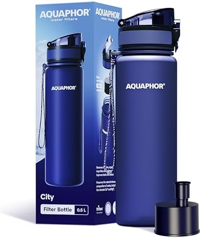 AQUAPHOR City Water Filter Bottle 17 oz | Reusable & Portable Filtered Water Bottle | BPA-Free | Perfect for Camping, Travel, Indoor & Outdoor Use | Navy Blue by AQUAPHORWaterFilters