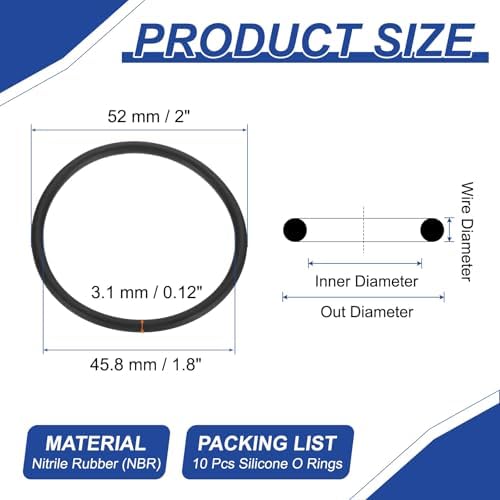 PATIKIL Silicone O Rings, 10 Pcs 2" OD 1.8" ID 0.12" Width Sealing O Ring Gasket Washers for Bathroom Sink Compressor Valves Pipe Hose Repair, Black (52x45.8x3.1mm) - Image 2