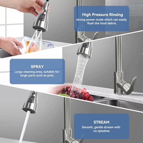 Kitchen Faucet Head Replacement with 3 Modes, Pull Down Spray Head for Kitchen Faucet, Kitchen Sink Sprayer Replacement Compatible with Moen, American Standard, Kohler Faucets - Image 5