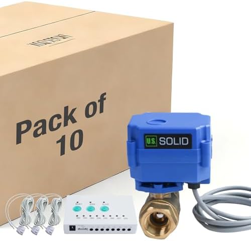 U.S. Solid Water Leak Detector with Auto Shutoff Valve, Sound Alarm, 3/4" Motorized Ball Valve & 3 Sensors, Home Flood Prevention & Water Damage Defense for Basement, Laundry, Water Heater (10PCS) by USSolid