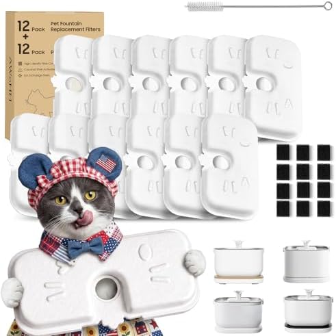 12+12 Pack Cat Water Fountain Filters Compatible with PET Water Fountain PLWF106/116/115/105/005, 6-Month Set of Replacement Filters for Pet water fountain (12 Filters + 12 Sponges) by Unknown