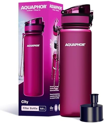 AQUAPHOR City Water Filter Bottle 17 oz | Reusable & Portable Filtered Water Bottle | BPA-Free | Perfect for Camping, Travel, Indoor & Outdoor Use | Ruby Red by AQUAPHORWaterFilters