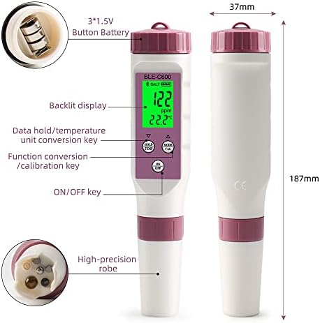 7 in 1 PH Meter PH Tester,0.01 High Accuracy Digital PH Meter for Water,PH/TDS/EC/ORP/S.G/Salt/Temp Tester,TDS Meter Water Tester for Drinking Water,Hydroponics,Plants,Aquarium and Pool - Image 7