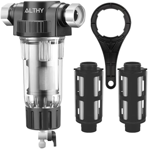 ALTHY Whole House Spin Down Sediment Water Filter, Reusable Flushable Prefilter Pre-Filtration System, 3/4" + 1/2", 40-Micron, Traps Rust, Dust, Sand by ALTHY