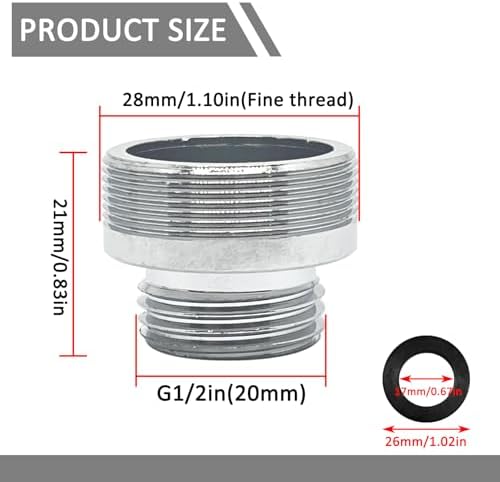 2 Pcs 28mm Male to G1/2 Male Thread Metal Faucet Adaptor,Brass Kitchen Sink Aerator Adapter,For Connecting Water Filter,Garden Hose,With Gaske - Image 2