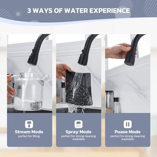 WEWE Kitchen Faucet with Soap Dispenser Set, Pull-Down, Matte Black - Image 6