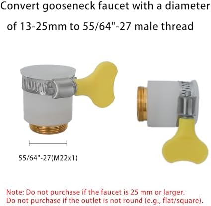 3 Pcs Universal Faucet Adapter, Kitchen Sink Hose Adapter Faucet Connector for Gooseneck Faucets with 13-25mm Outer Diameter, Compatible with Dishwasher, Water Filter(22mm Male Thread) - Image 2