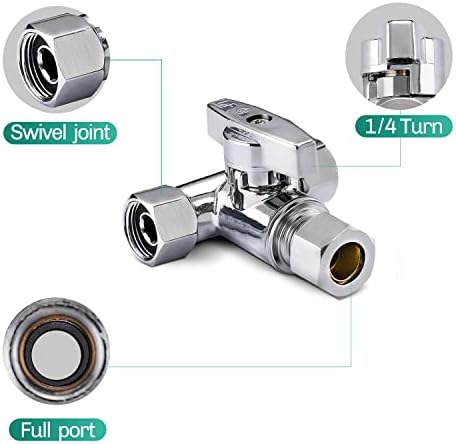 Brass 2Pcs Chrome-Plated Add-A-Tee 3-Way, 3/8 Inch Angle Stop Valve for Reverse Osmosis Water Filters, Ice Maker, Refrigerator - Image 4