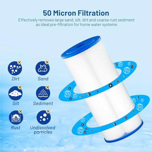 50 Micron 10" x 4.5" Pleated Sediment Well Water Filter Cartridge, 3 Pack - Image 3