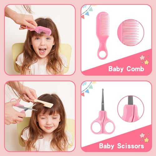 Baby Healthcare and Grooming Kit, 14 in 1 Baby Safety Set Newborn Nursery Health Care Set with Hair Brush Scale Nail Clippers for Baby Girls Boys (14 Kits Pink) - Image 4