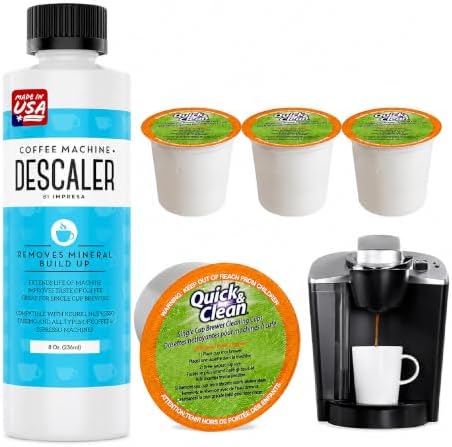 IMPRESA Coffee Machine Descaler & Cleaning Bundle - Compatible with Keurig K-Duo & K-Cup Brewers - 8 Oz Descaling Solution & 4 Maintenance Pods - Coffee Machine Cleaning & Pot Care Kit by IMPRESA