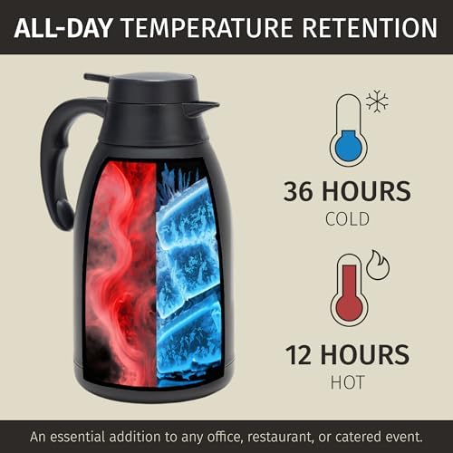 Thermal Coffee Carafe 68 oz by Cresimo – Updated 2025 Model – Insulated Black Stainless Steel Coffee Urn & Drink Dispenser, Keeps Drinks Hot 12h / Cold 36h – Durable & Easy to Pour - Image 2