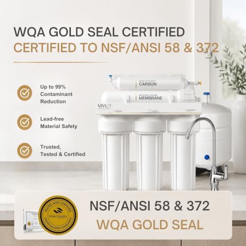 5-Stage Reverse Osmosis System, Under Sink RO Water Filter, WQA Gold Seal Certified to NSF/ANSI 58 & 372, Lead-Free Faucet, Tank, Leak Detector - Image 2
