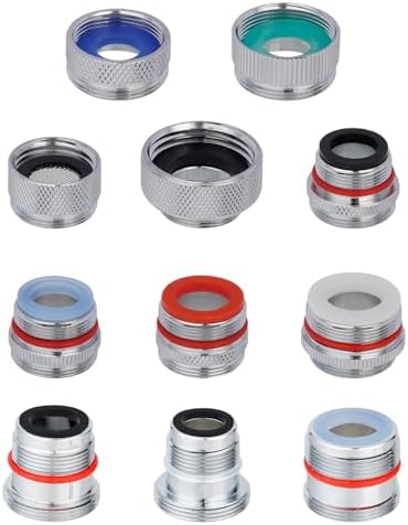 Hibbent 11 Pieces Faucet Adapter Kit, Kitchen Sink Brass Aerator Adapter Set, Male Female Sink Faucet Adapter Connecting Style Faucets, Standard Hose, Chrome Finished by Hibbent