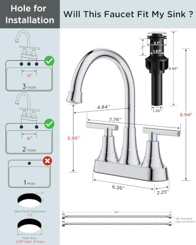 FORIOUS Chrome Bathroom Faucet Centerset, Chrome Faucet for Bathroom Sink - Image 5