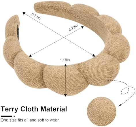 3 Pack Spa Headbands - Terry Cloth Makeup Headbands with Sponge for Skincare and Face Washing, Puffy Hair Band - Image 2