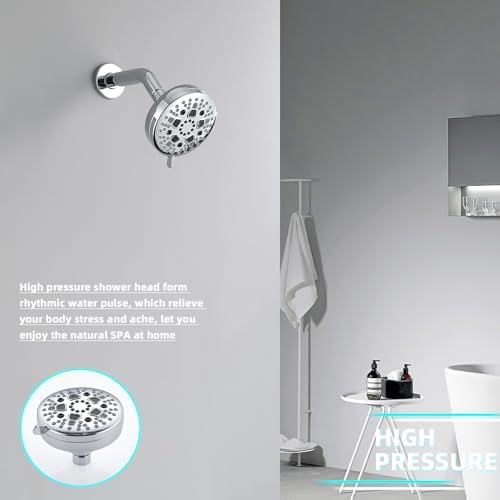 High Pressure Shower Head, 7-Spray Mode Adjustable Showerhead with 4-Inch Round Head, High Flow Handheld Shower for Low Water Pressure, Easy Install & Clean, Round Chrome - Image 7