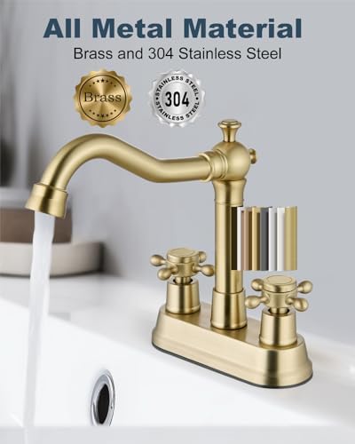Aolemi 4 Inch Centerset Bathroom Sink Faucet 2 Handle Brushed Gold - Image 5