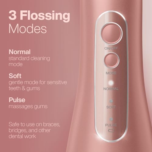 AquaSonic Aqua Flosser PRO - Rechargeable Electric Cordless Water Flosser for Teeth, Gums & Tongue - Waterproof Modern Design, 300ml Large Tank, 3 Modes, 6 Jet Tips, Deluxe Tongue Nozzle - Rose Gold - Image 3