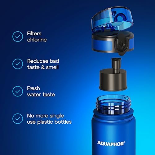 AQUAPHOR City Water Filter Bottle 17 oz | Reusable & Portable Filtered Water Bottle | BPA-Free | Perfect for Camping, Travel, Indoor & Outdoor Use | Blue - Image 3