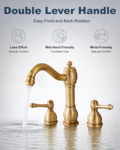 Aolemi Widespread Bathroom Sink Faucet 3 Hole Metal Lever Antique Brass - Image 6