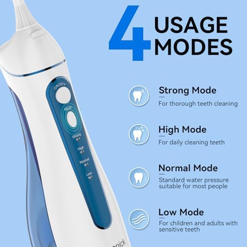 Cordless Portable Water Flosser with 300ML Tank: Rechargeable Oral Irrigator with 5 Tips for Travel, Braces Care and Sensitive Gums, IPX7 Waterproof Teeth Cleaning Device(Blue - Image 3