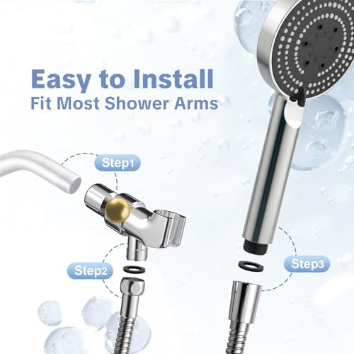 OFFO Handheld Shower Head with Hose, 6 Spray Settings Filtered Shower Head, Detachable Hand Shower for Hair Washing, Pet Bathing and Tub Cleaning, Easy Installation, Chrome - Image 7