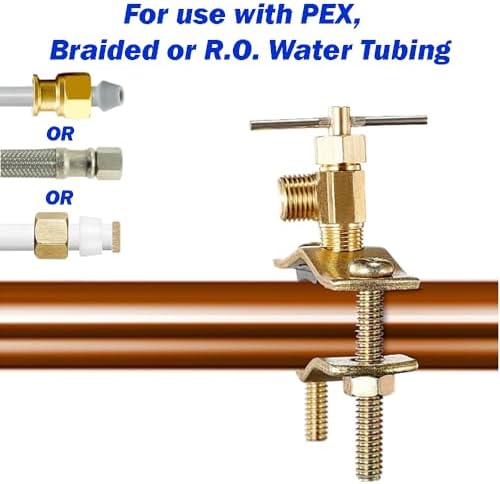 Self Piercing Saddle Valve Kit, 1/4" Brass Compression Needle Valve for 3/8" to 3/4" Pipe Diameter and Compression Hardware Kit for potable water - Image 2