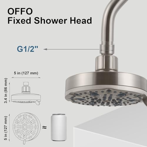 OFFO Shower Head, High Pressure Shower Head with Pause Mode, 9 Mode Fixed Showerheads for Strong Water Flow & Relaxing Shower Experience, Brushed Nickel - Image 2