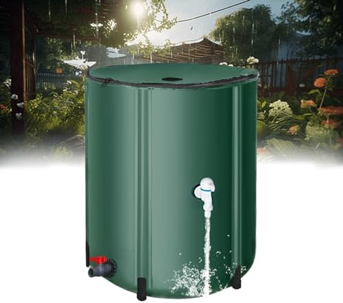Foldable Rain Barrel with Stand Tap and Zipper Cover 200L Garden Water Butt & Rainwater Collection System (Green 60x70cm) by Unknown