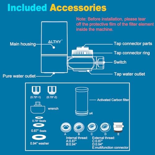 ALTHY Faucet Water Filter, BPA-Free Sink Tap Water Purifier, Certified Reduces Chlorine Heavy Metals & Bad Taste, Only Fits Standard Tap, Includes 1 System & 4 Filter - Image 6