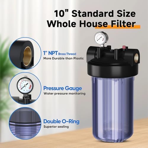 PUREPLUS Clear Whole House Water Filter Housing, Pressure Gauge, 1" NPT - Image 3