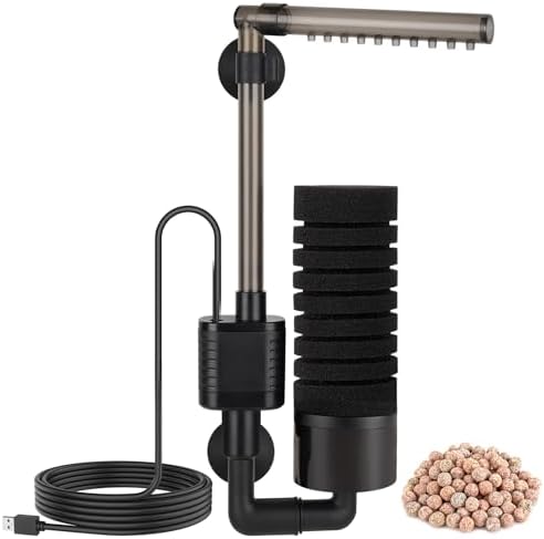 hygger USB Single Sponge Filter, Small Aquarium Filter with Adjustable Hanging Clip and Suction Cup, Duckbill Outlet, Rain Pipe Outlet, Extra Spare Sponge by hygger