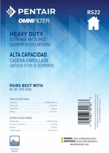 Pentair OMNIFilter RS22 Sediment Water Filter, 10-Inch, Whole House Heavy Duty Big Blue String Wound Replacement Cartridge, 10" x 4.5", 5 Micron, White 1 Count (Pack of 2) - Image 2