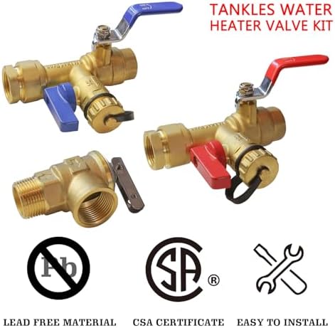 Xiny Tool 3/4-Inch IPS Isolator Tankless Water Heater Service Valve Kit with Pressure Relief Valve, Clean Brass - Image 2