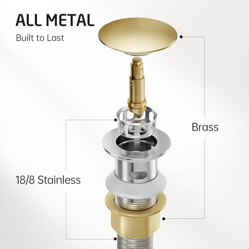 KES All Metal Bathroom Sink Drain with Strainer Basket Hair Catcher Anti Clog Pop Up Drain Stopper for Vanity Vessel Sink with Overflow, Rustproof 18/8 Stainless Steel Brushed Gold, S2013A-BZ - Image 2