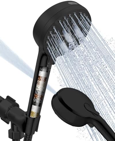 Filtered Shower Head with Handheld Matte Black, BOWGER 6 Modes High Pressure Shower Heads with Power Wash Mode and Hard Water Filter, Detachable Hand Held Showerhead Set with Extra Long Hose by QualityOrientedManufacturer