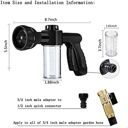 Garden Hose Nozzle Adjustable Hose Spray Nozzle High Pressure 8 Watering Pattern with 3.5Oz Soap Sprayer Power Garden Water Hose Foam Nozzle Sprayer for Car Washing Pet Shower Black - Image 2