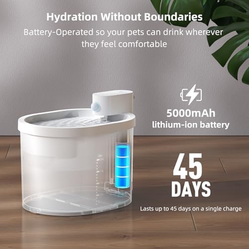 uahpet Cat Water Fountain, Wireless & Battery Operated 2L/67oz Pumpless Automatic Pet Fountain with Motion Sensor, Food-Grade ABS Tray, Easy to Clean Water Dispenser for Cats - Image 3