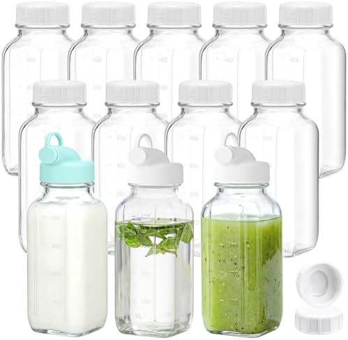 CUCUMI 12 Pack 16 Oz Glass Milk Bottles with Lids by CUCUMI