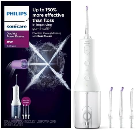 Philips Sonicare Cordless Power Flosser 3000, 4 Nozzles, White by PhilipsSonicare