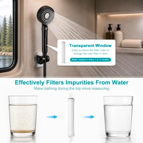 Handheld Filter RV Shower Head with Hose, Black - Image 5