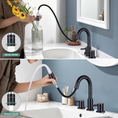 Bathroom Faucet 3 Hole with Pull Down Sprayer, Oil Rubbed Bronze - Image 3