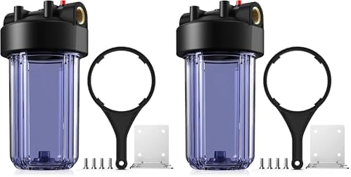 SimPure Whole House Water Big Filter Housing (DB10C), 10" x 4.5", Blue for Whole Home Water Filtration, Sediment Water Filter System for Well, 1" NPT Brass Port (Clear Housing) (Pack of 2) by SimPure_Water