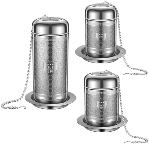 3 Pack 316 Stainless Steel Tea Infuser with Drip Tray, Extra Fine Mesh Tea Infusers for Loose Tea, Tea Strainer with Extended Chain Hook, Tea Steeper (3 Pack - Small + Medium + Large) by BOMANSIBOMS