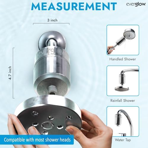 EVERGLOW High-Output Shower Filter, 100% Removes Chlorine, Moisturizes Dry Itchy Skin, Skin and Hair, Helps with Dandruff, Eczema and Vitamin C Infused and Water Softener, 4.7” - Chrome - Image 5
