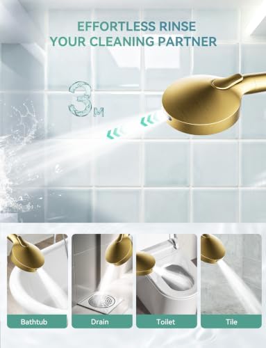 Magichome Shower Head with Handheld, High Pressure 10-Spray Detachable Chrome Showerhead with Stainless Steel Hose,Brushed Gold - Image 5