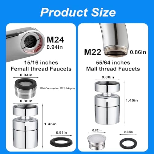 Faucet Extender 360° Swivel Faucet Aerator Female Thread Chrome Solid Brass Kitchen Sink Aerator and Bathroom Sink Filter, 55/64in Aerator for Sink Faucet with 15/16 Inch-27UNS male Thread Adapter - Image 2